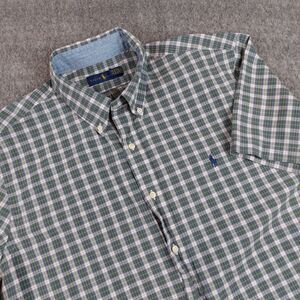 Ralph Lauren Button Down Shirt Mens XL Short Sleeve Green Classic Tartan Plaid